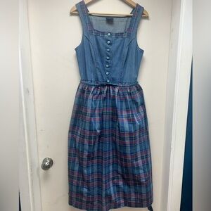 RARE Genuine Vintage Denim Plaid Jumper Dress Size 10/12